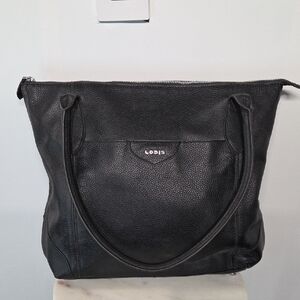 Lodis Black Pebbled Leather Tote with Top Zip